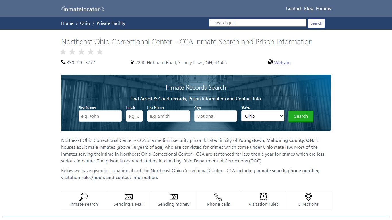 Northeast Ohio Correctional Center - CCA Inmate Search ...